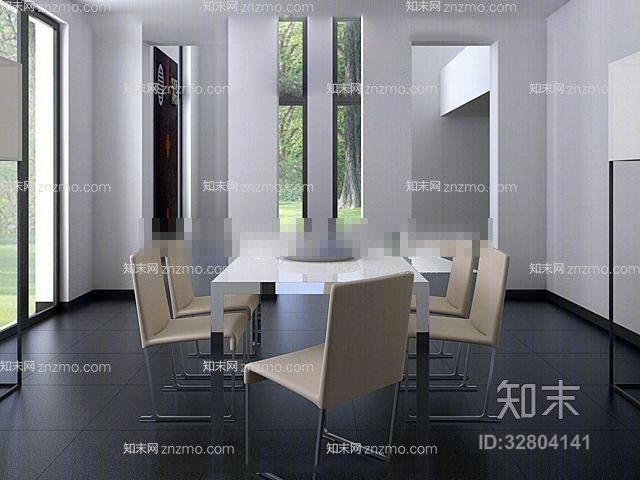 现代木艺餐桌椅组合3D模型下载【ID:32804141】