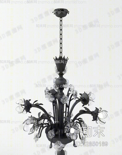 美式简约黑色铁艺吊灯3D模型下载【ID:52850189】