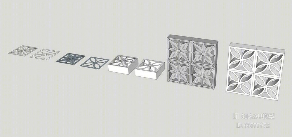 镂空雕刻石墙砖SU模型下载【ID:66577972】
