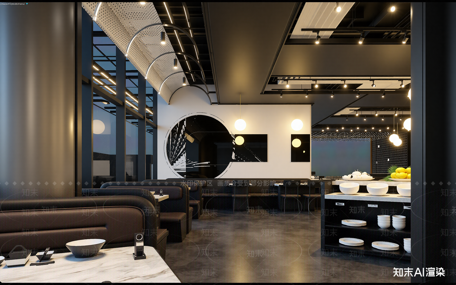 现代酒店餐厅3D模型渲染效果图