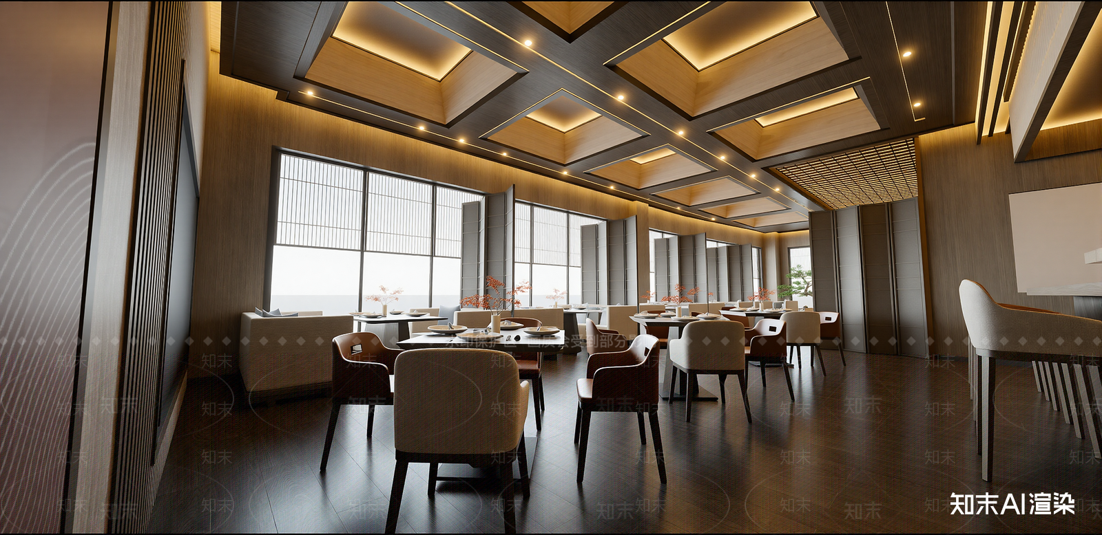 新中式酒店餐厅SU模型下载【ID:1215952348】