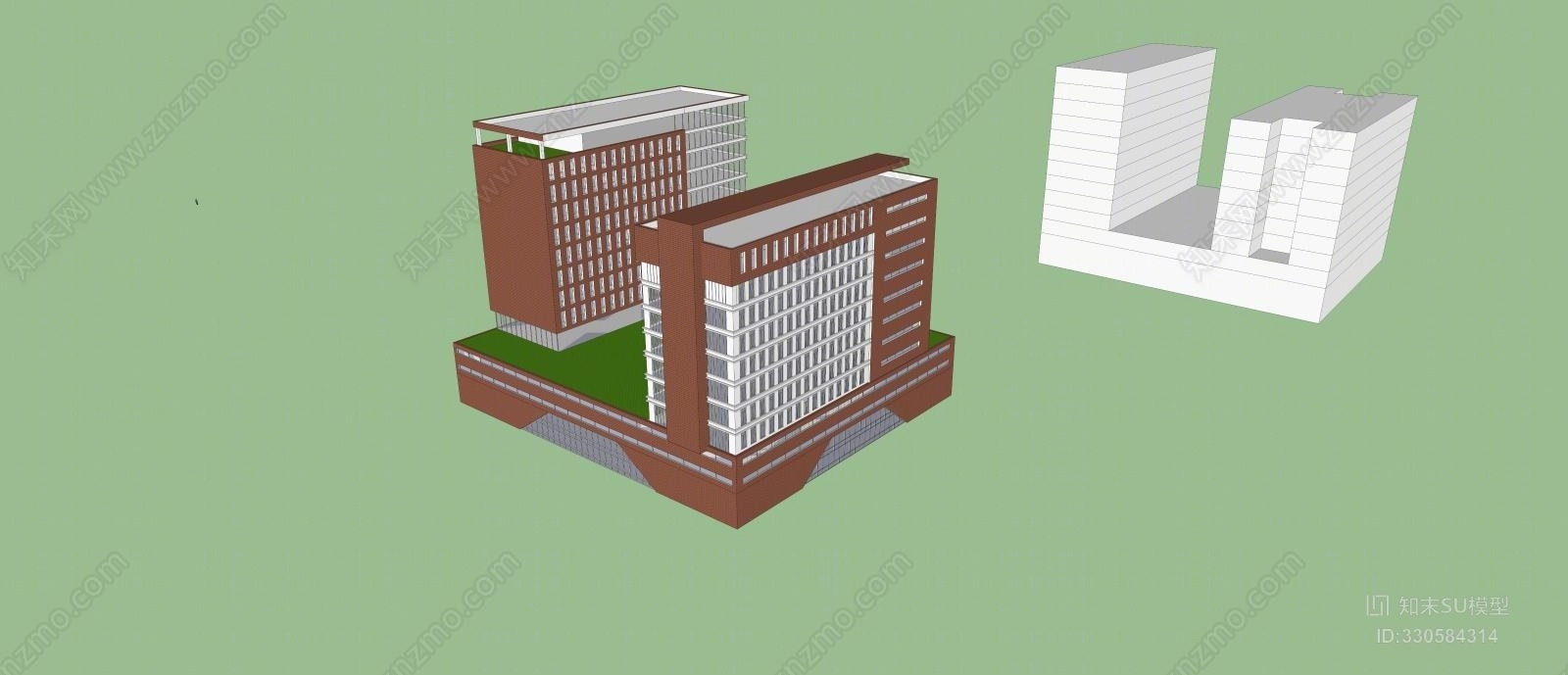 现代办公楼建筑设计SU模型下载【ID:330584314】