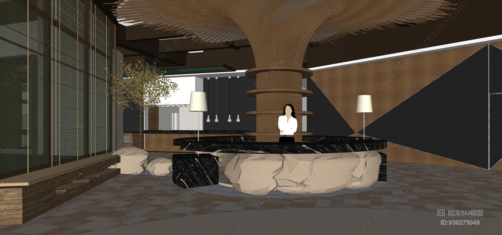 新中式餐厅室内用餐区模型SU模型下载【ID:930275049】