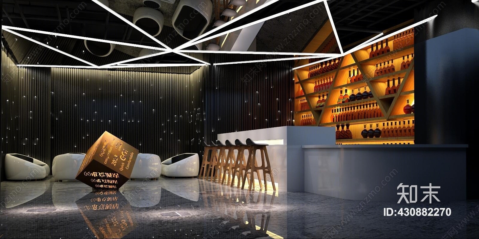 现代创意酒店酒吧网吧餐厅大厅现代沙发3D模型下载【ID:430882270】