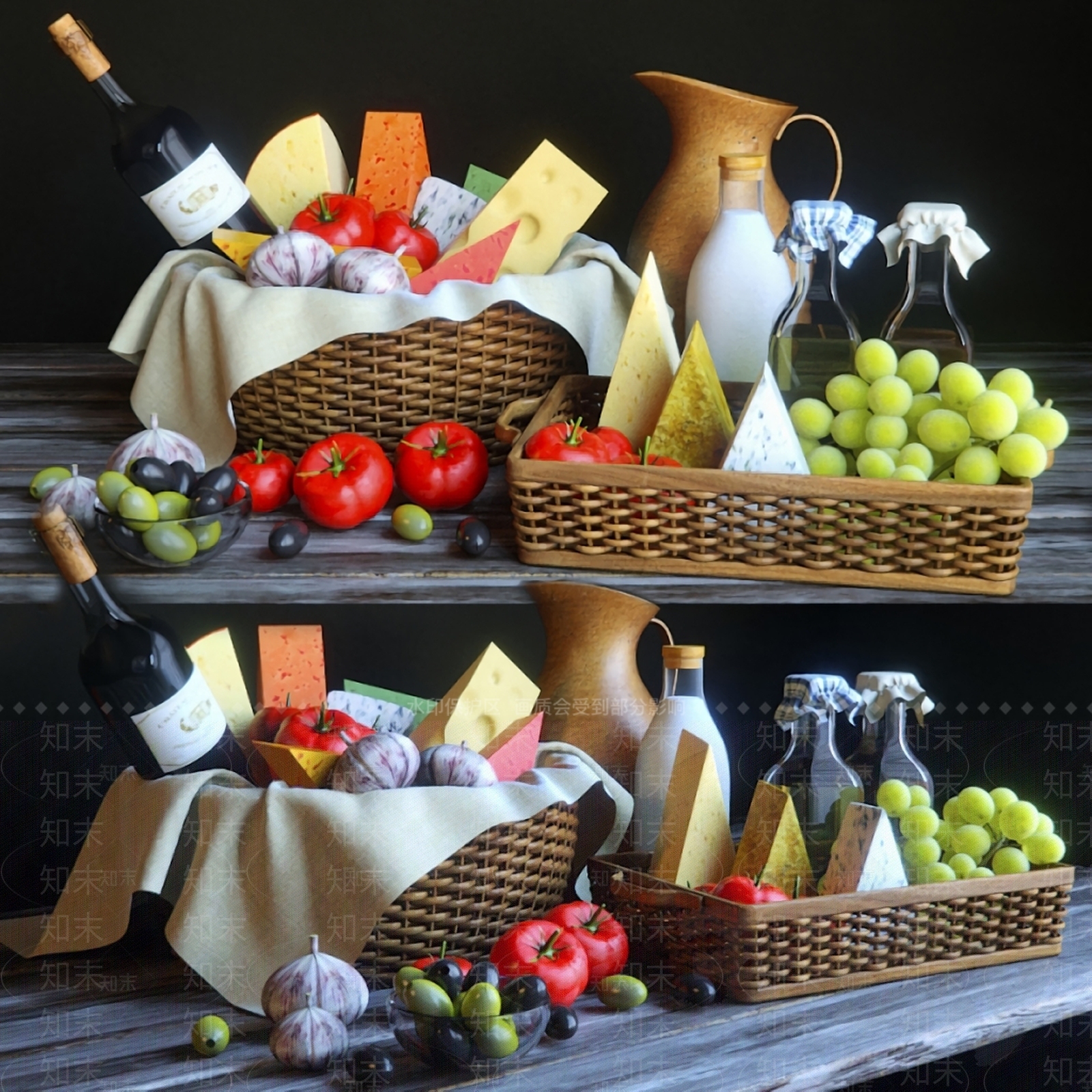 现代蔬菜篮子3D模型下载【ID:733556589】