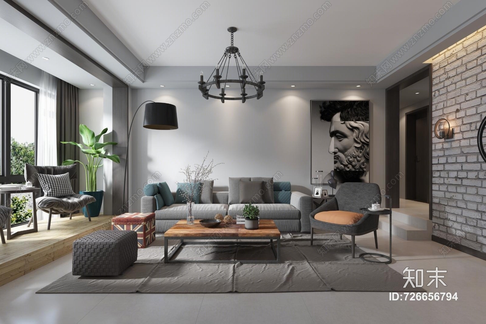 工业风轻工业现代客餐厅3D模型下载【ID:726656794】