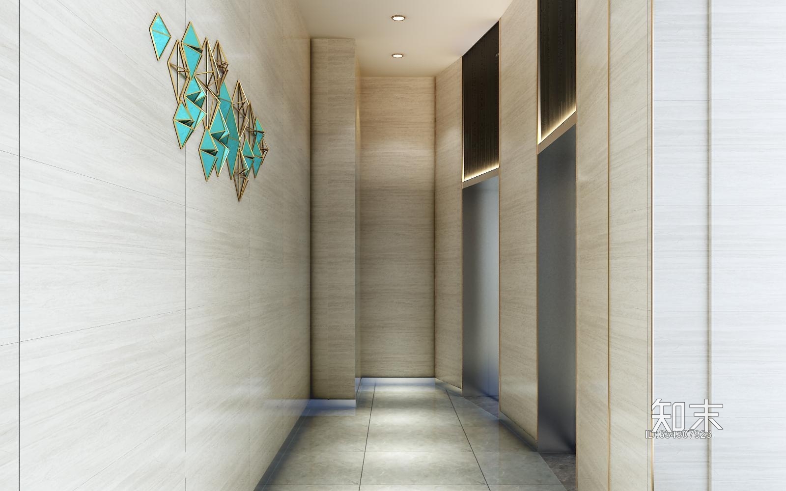 写字楼电梯间效果图全套施工图施工图下载【ID:634307923】