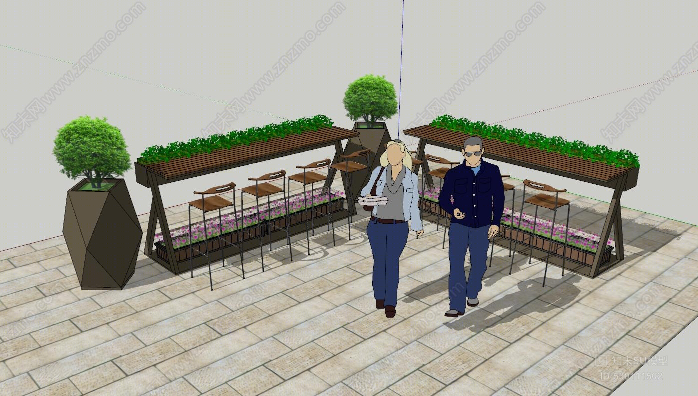现代商业户外桌椅SU模型下载【ID:530111502】