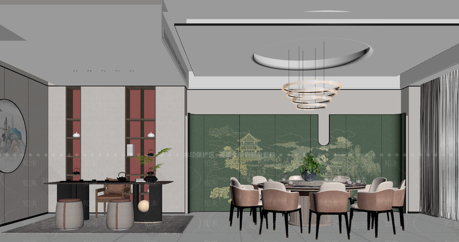 新中式中餐厅3D模型下载【ID:1214178216】