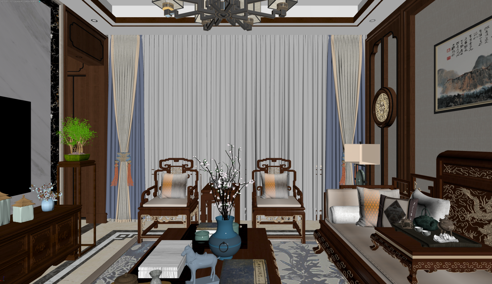 中式家居客厅3D模型下载【ID:1221676625】