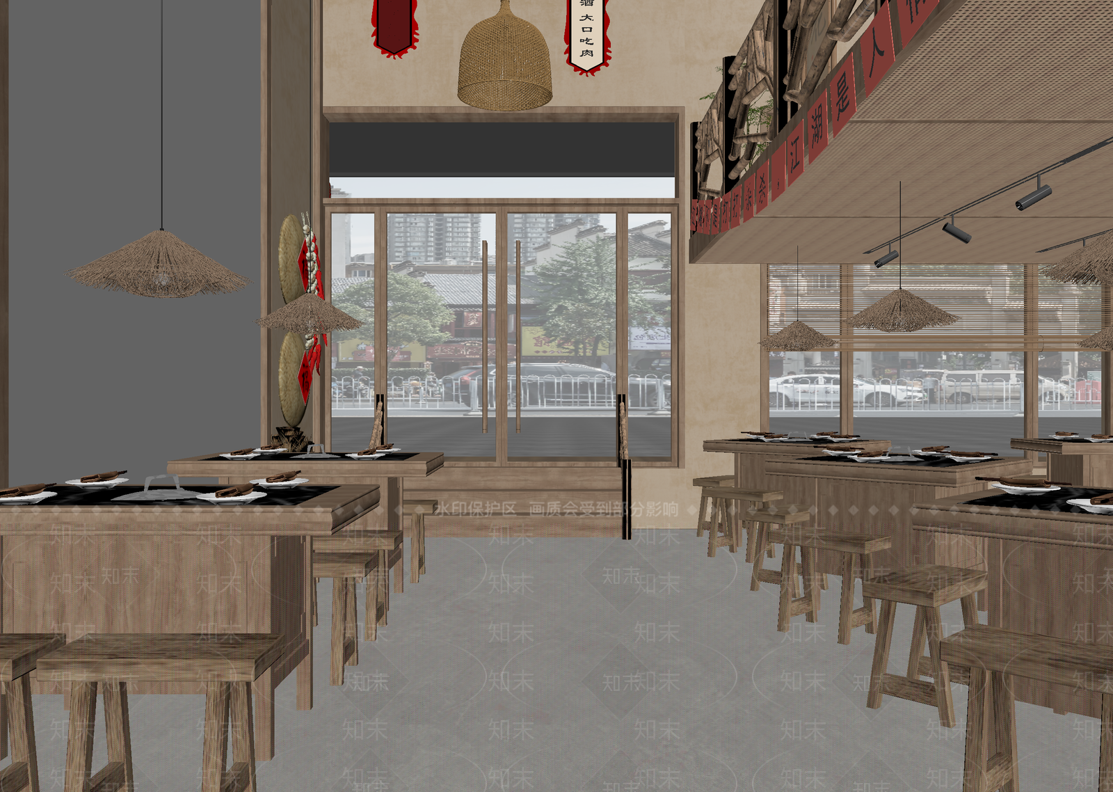 新中式中餐厅3D模型下载【ID:1214377321】