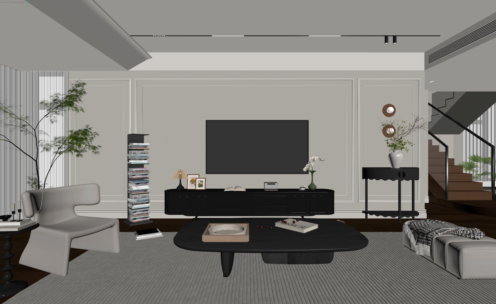 法式挑空客厅3D模型下载【ID:1222250799】