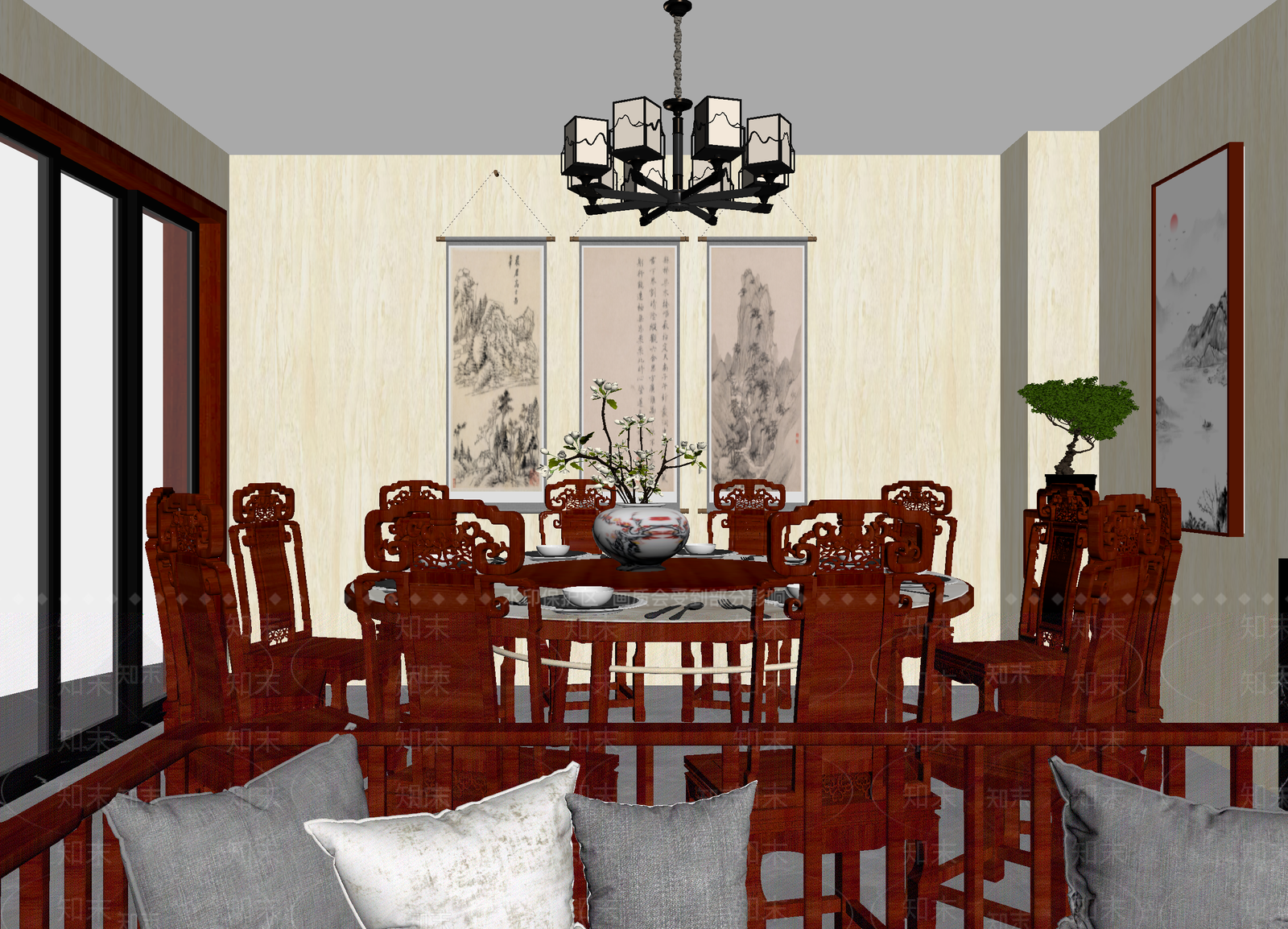 新中式中餐厅3D模型下载【ID:1214241300】