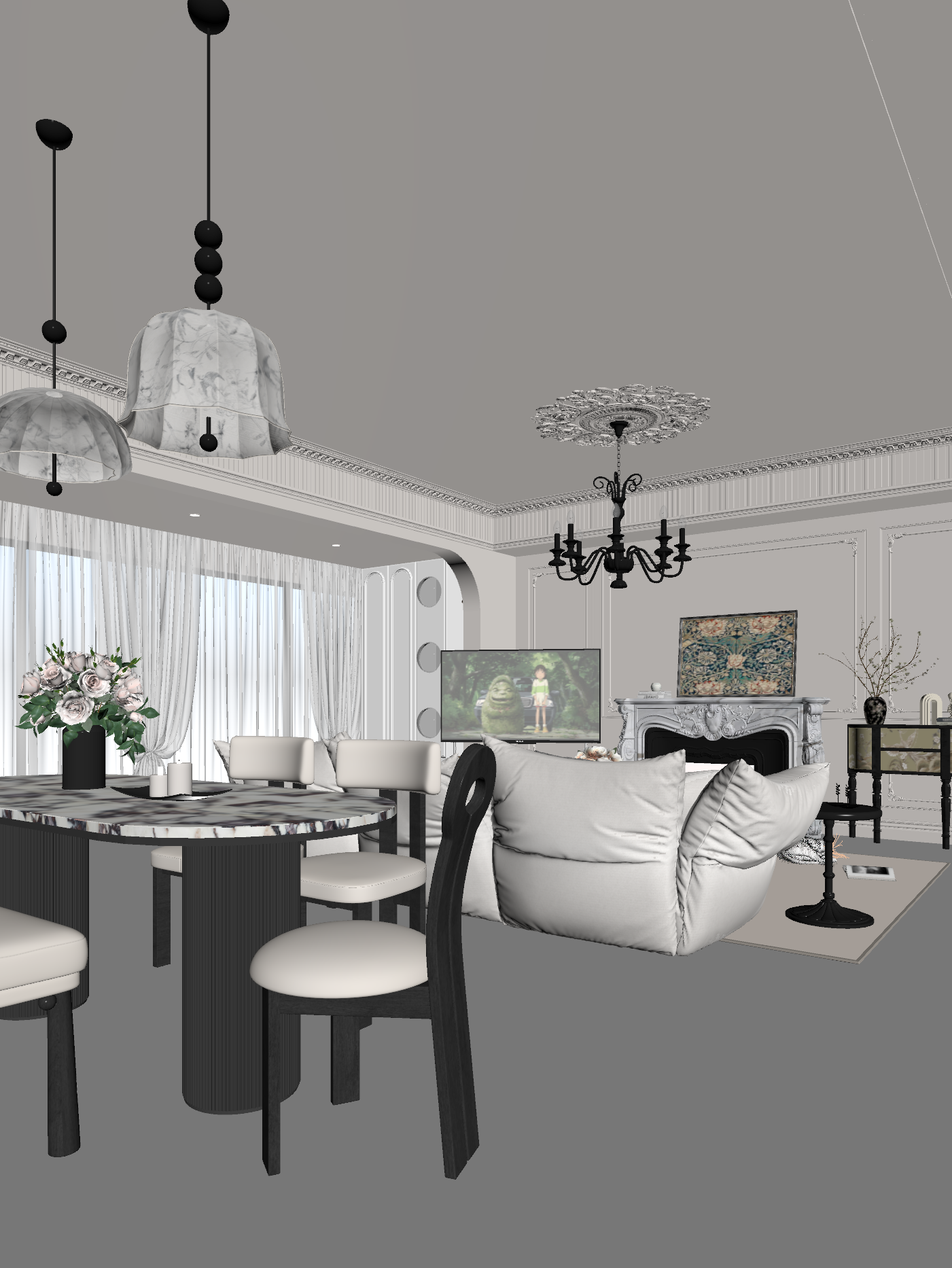 法式客餐厅3D模型下载【ID:1221656373】