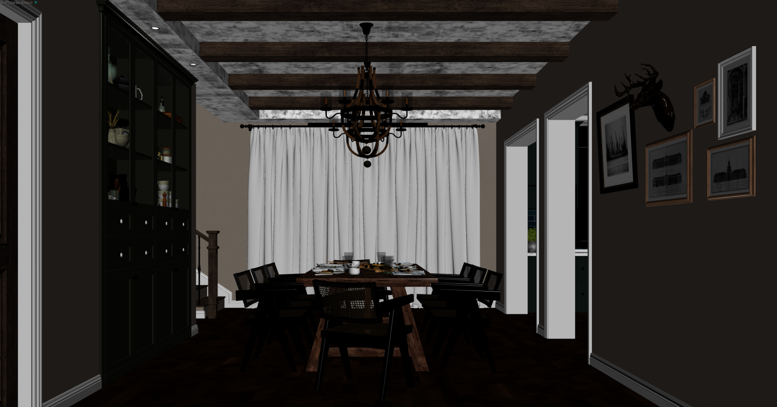美式家居餐厅3D模型下载【ID:1221900400】