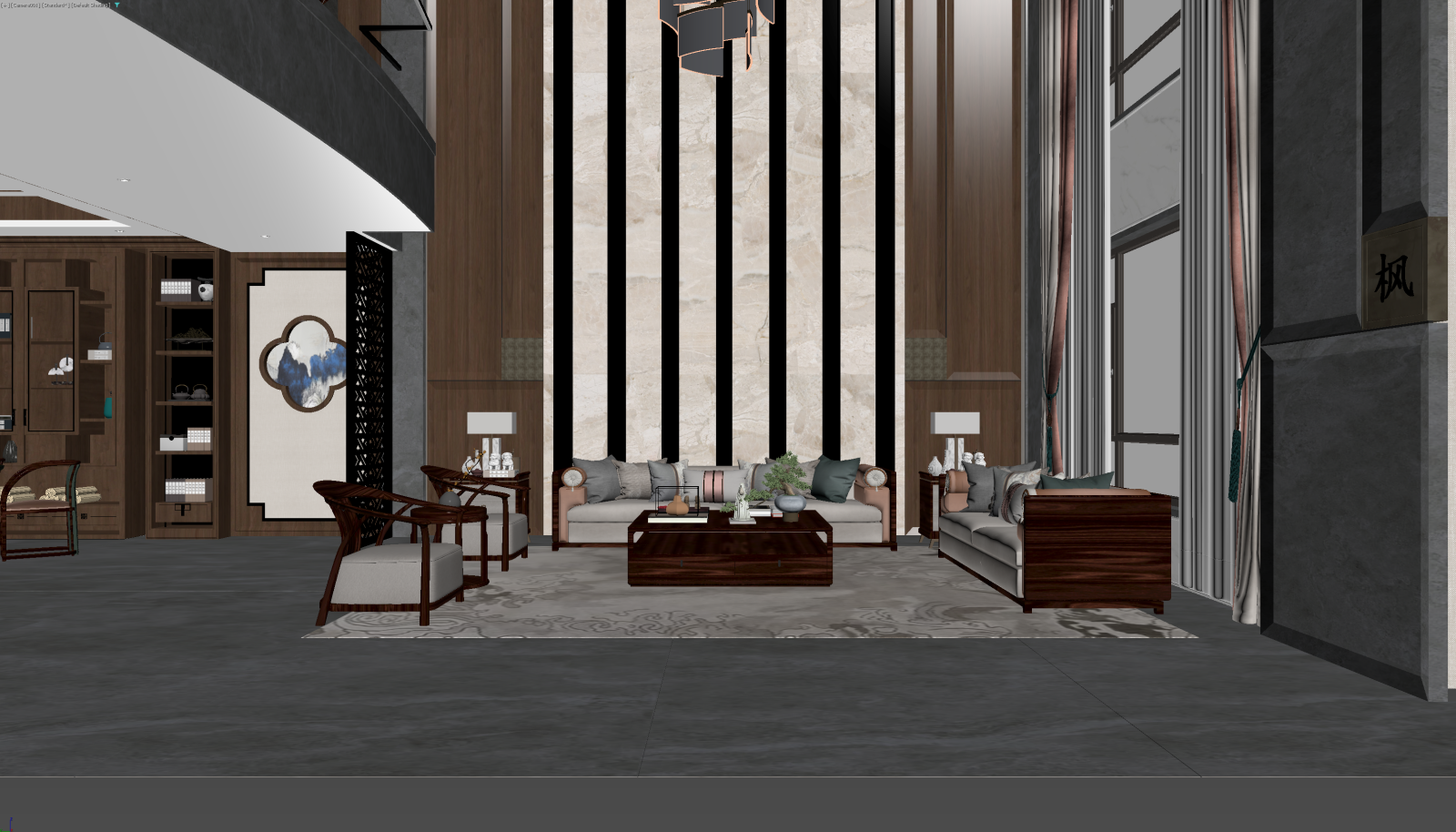新中式挑空客厅3D模型下载【ID:1222019414】