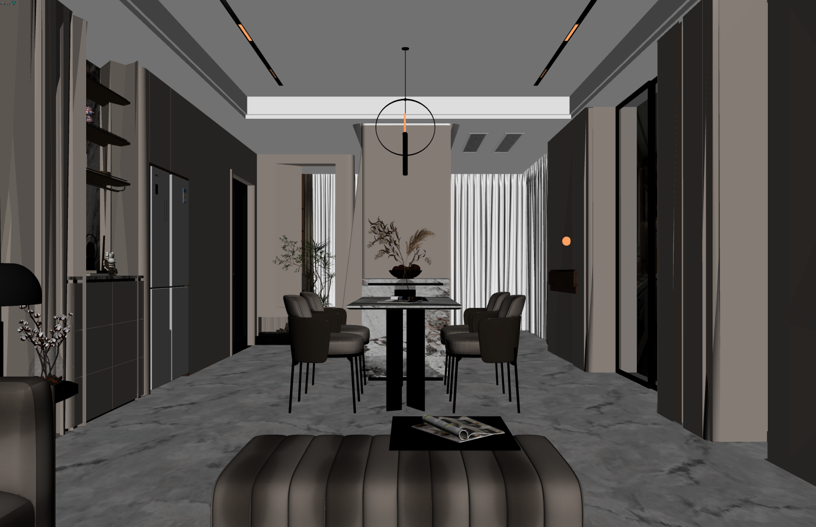 现代家居餐厅3D模型下载【ID:1222023563】