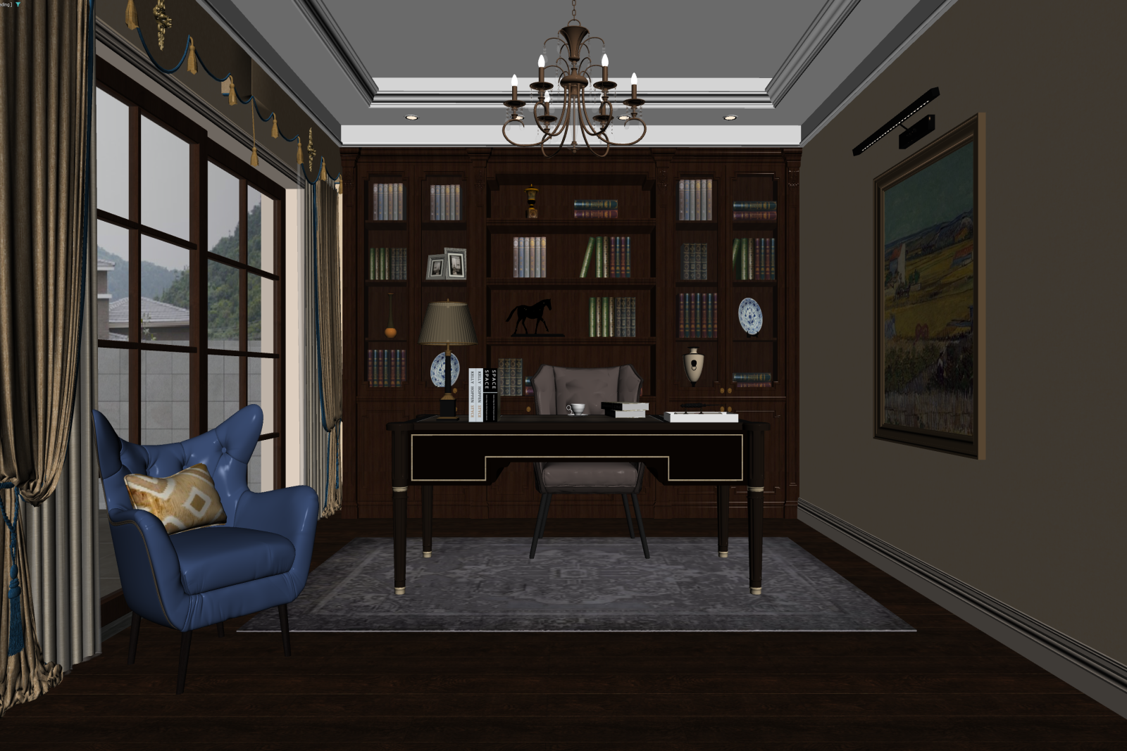 美式书房3D模型下载【ID:1222067276】