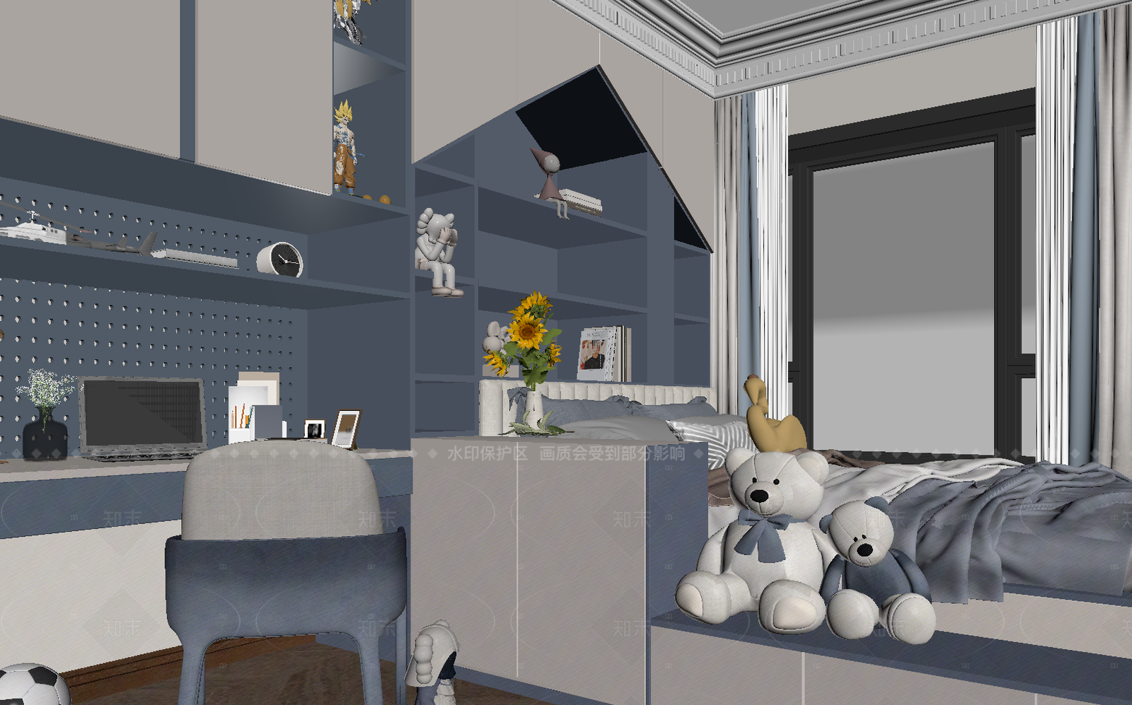 现代通用儿童房3D模型下载【ID:1214609093】