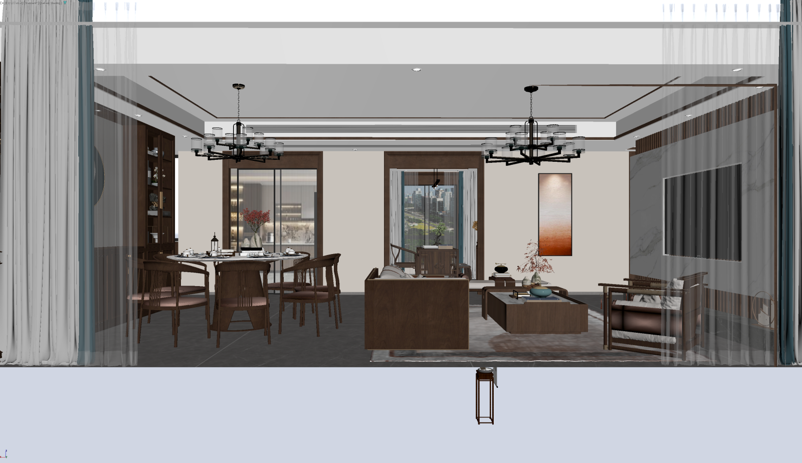 新中式客餐厅3D模型下载【ID:1221485714】