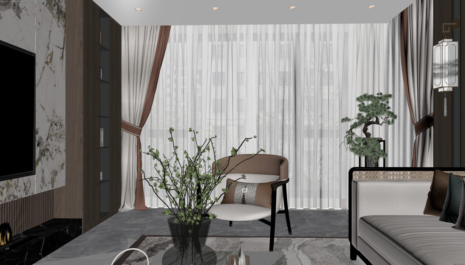 新中式家居客厅3D模型下载【ID:1222105052】