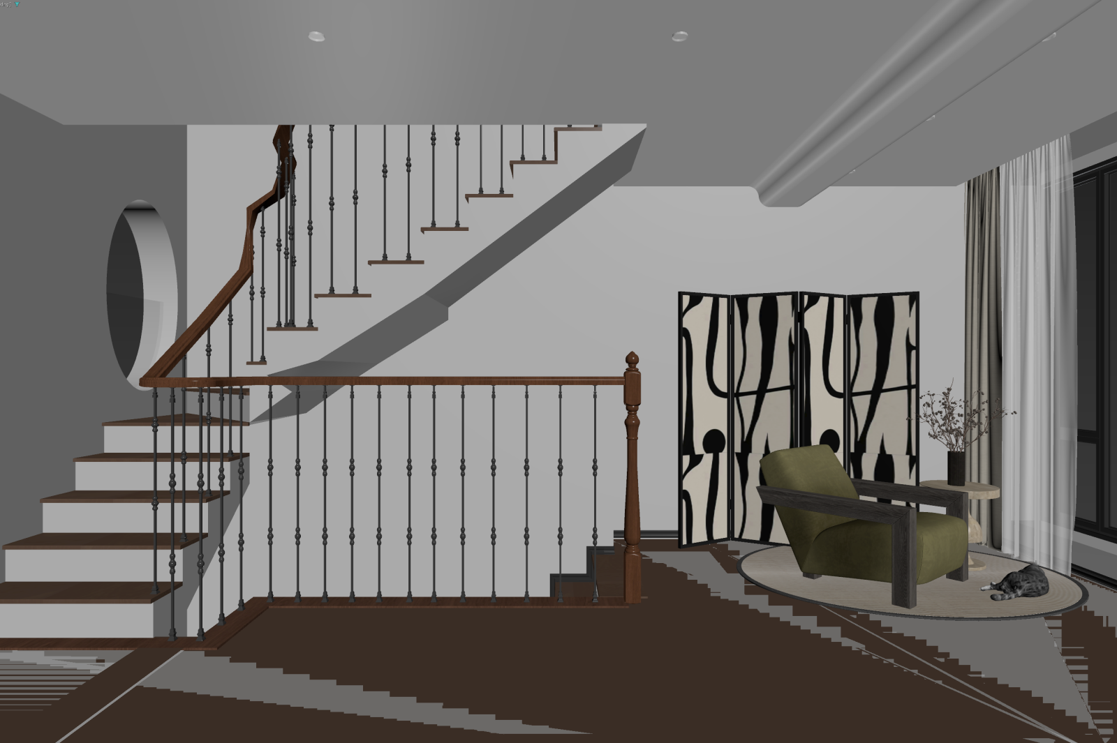 法式挑空客厅3D模型下载【ID:1222034567】