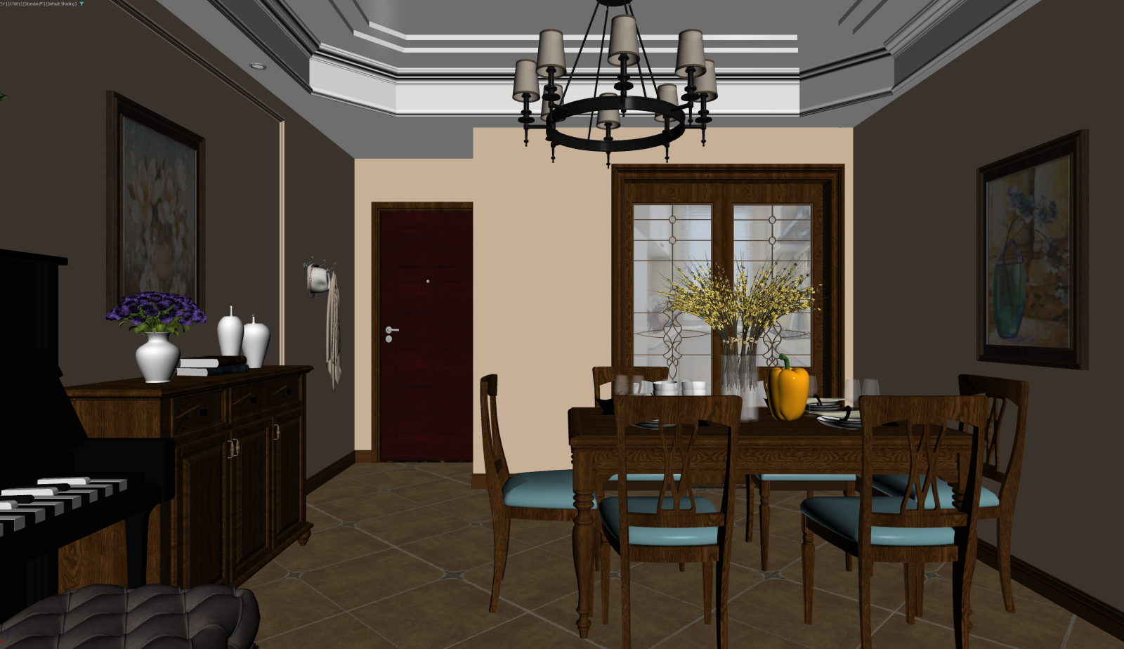 美式家居餐厅3D模型下载【ID:1221928217】