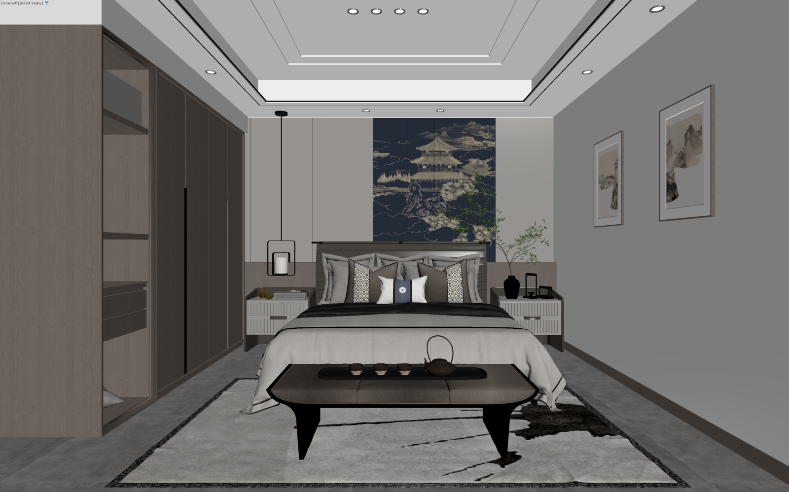 新中式家居卧室3D模型下载【ID:1222054877】