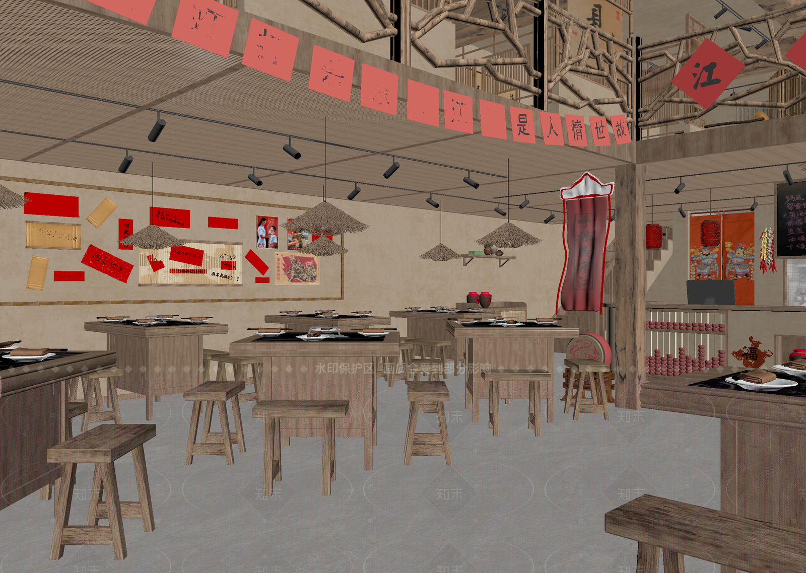 新中式中餐厅3D模型下载【ID:1214565234】