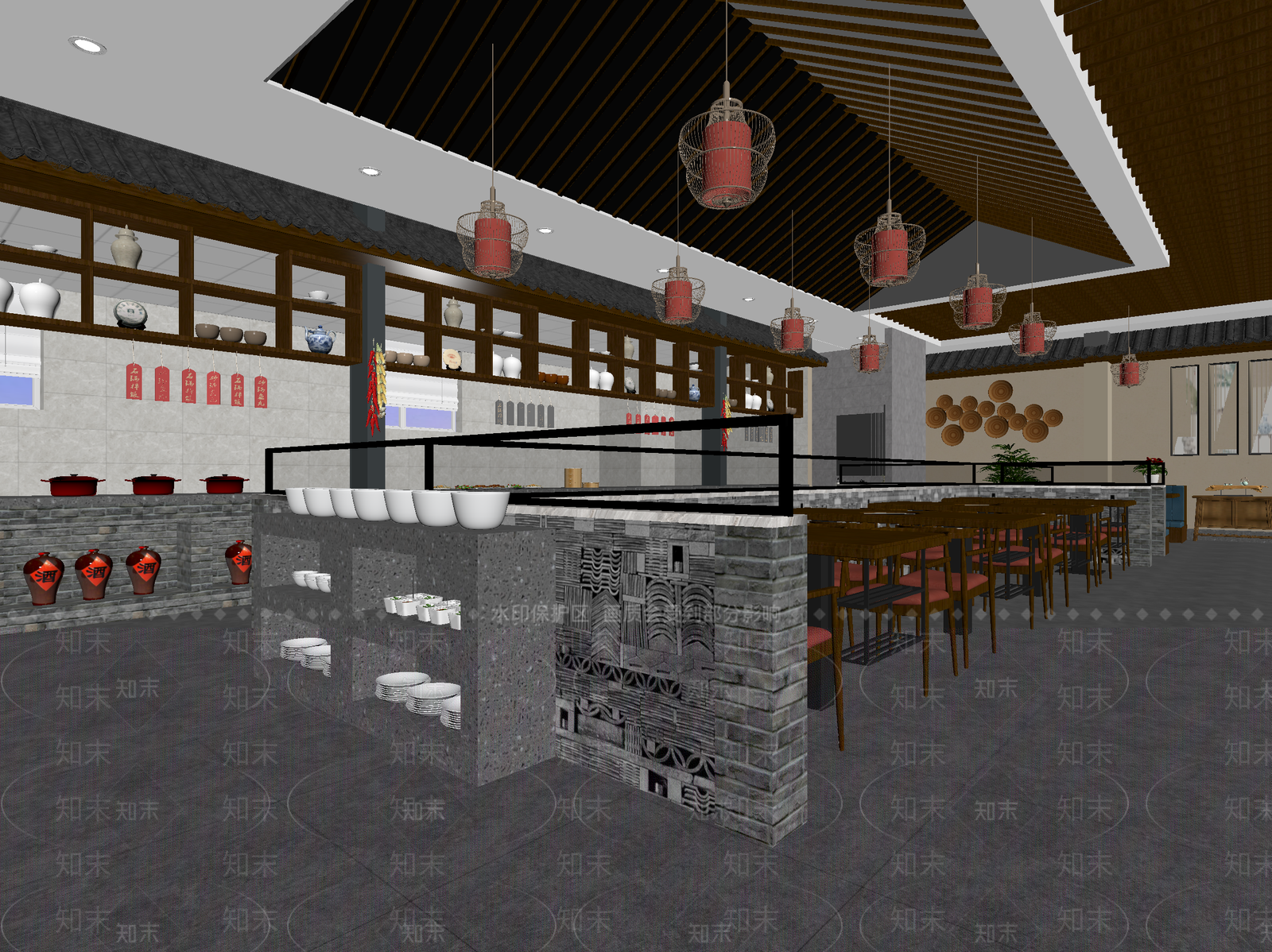 新中式自助餐厅3D模型下载【ID:1214785560】
