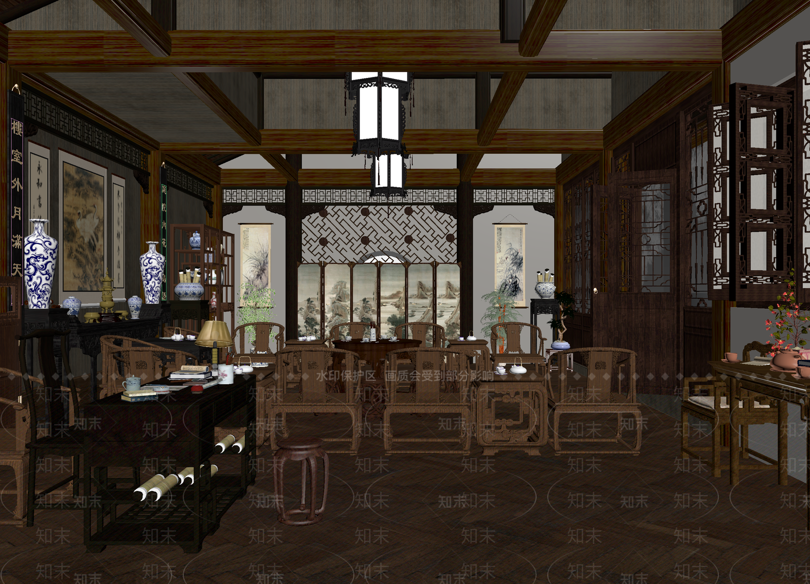中式茶馆3D模型下载【ID:1214051110】