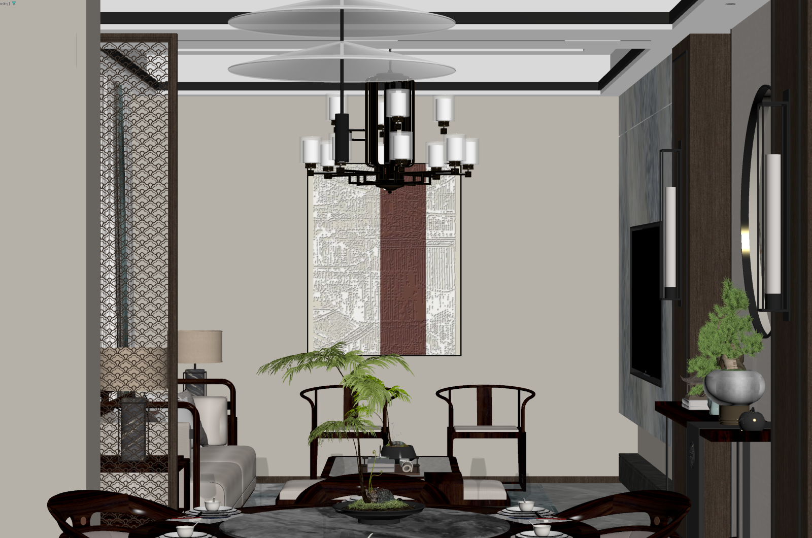 新中式客餐厅3D模型下载【ID:1221489441】