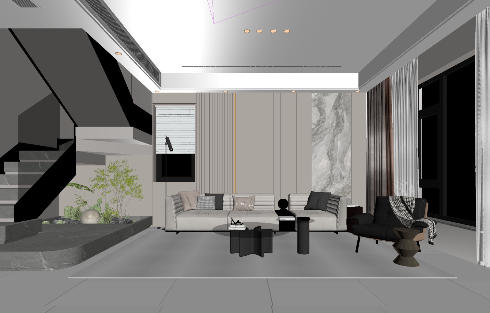 现代挑空客厅3D模型下载【ID:1221849687】