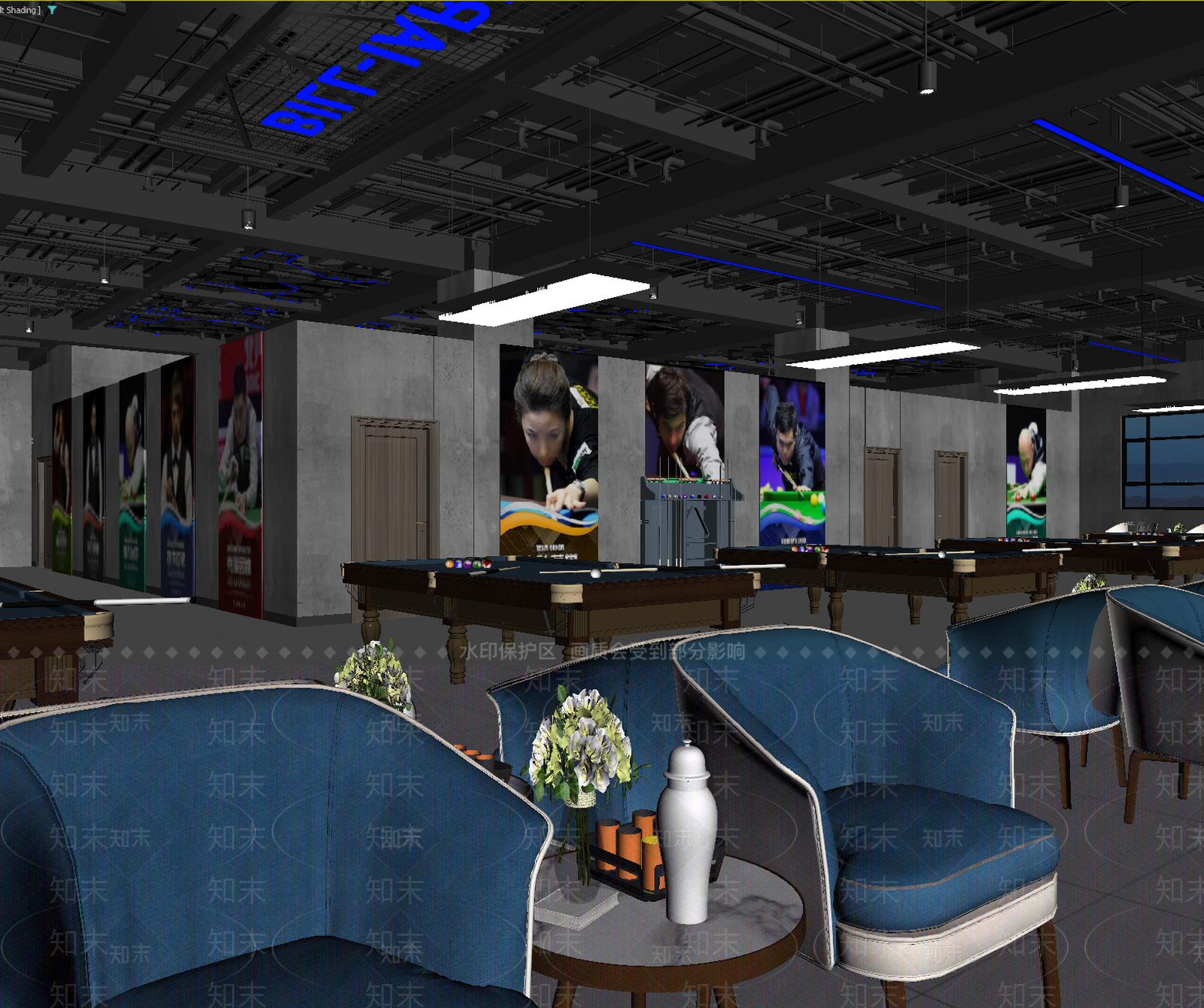 工业风台球室3D模型下载【ID:1213939148】