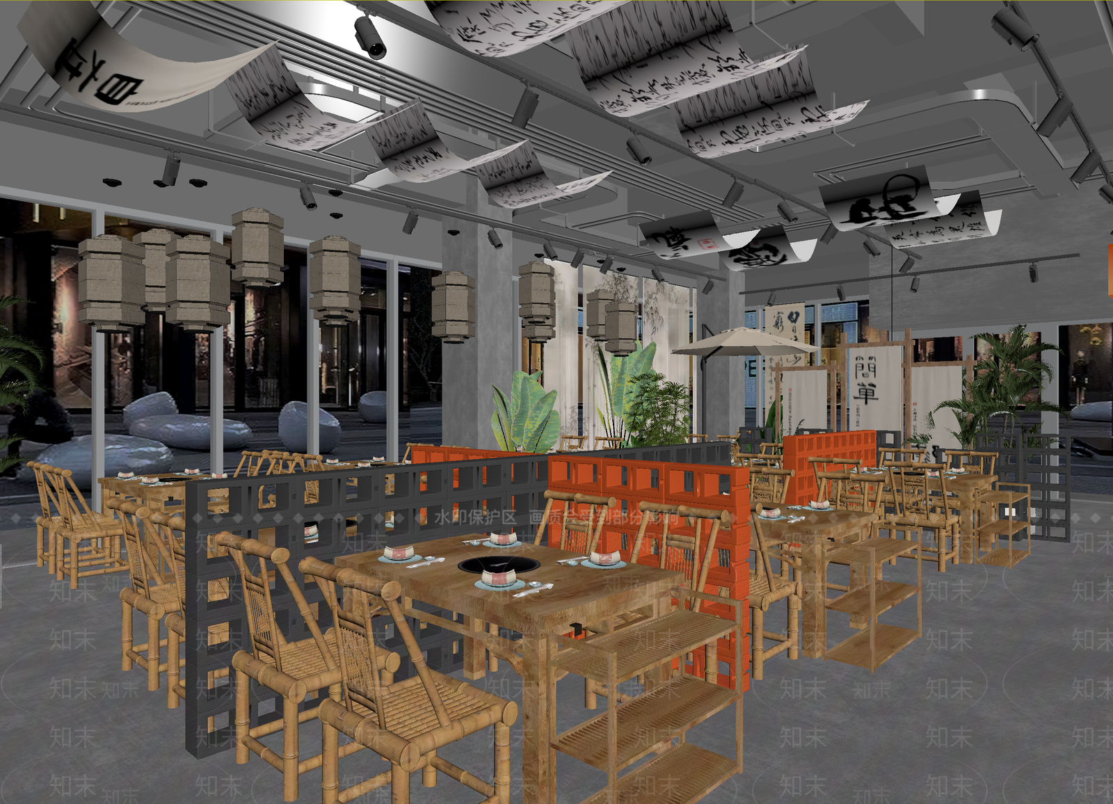 新中式中餐厅3D模型下载【ID:1214407003】