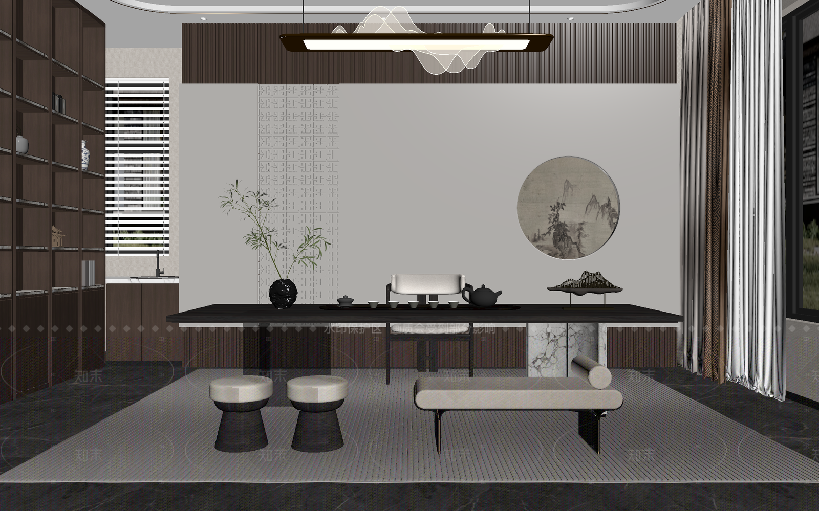 新中式茶室3D模型下载【ID:1214633520】