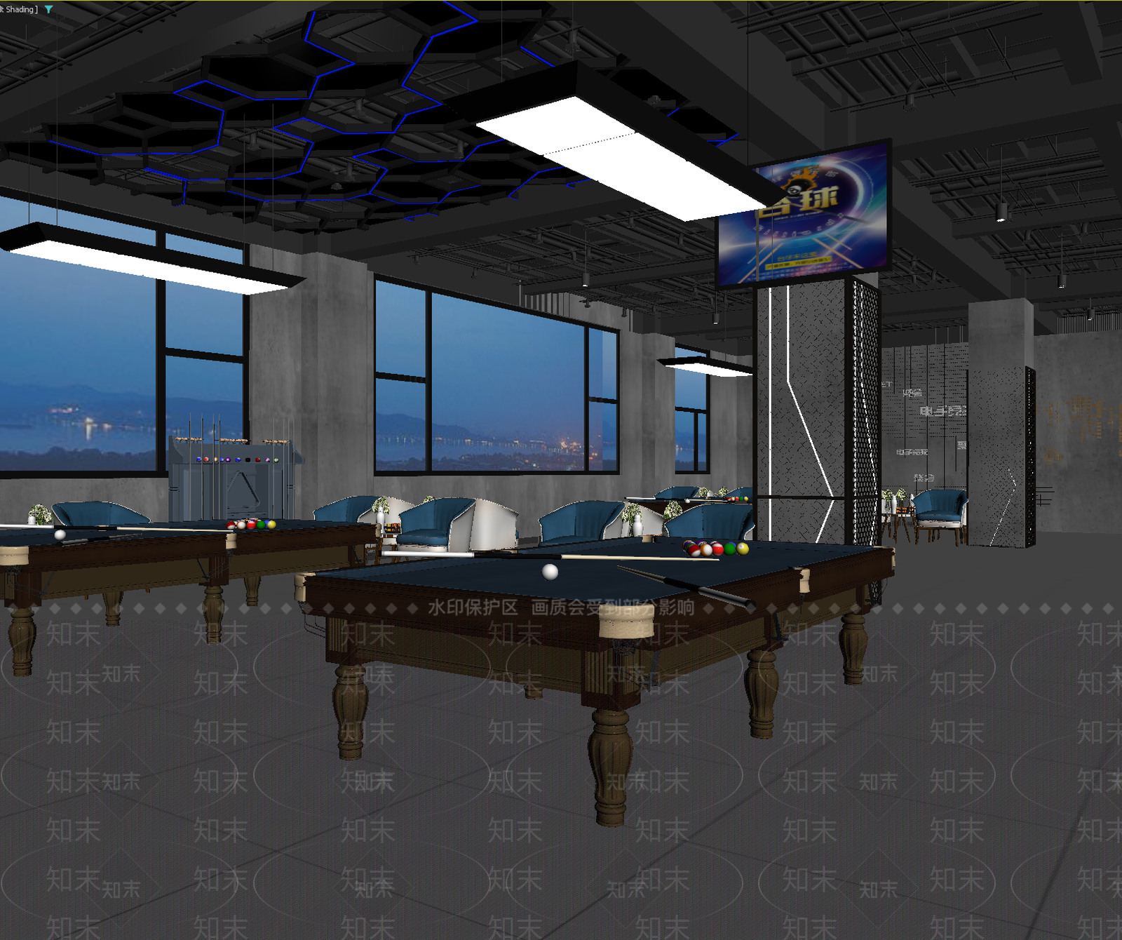工业风台球室3D模型下载【ID:1213939196】