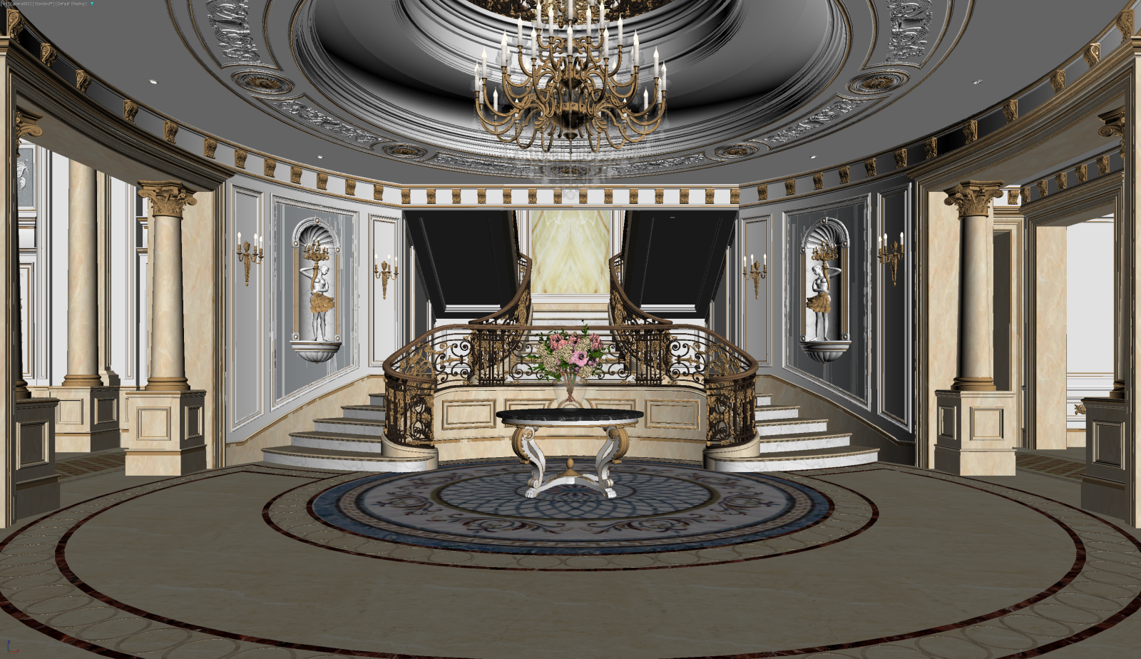 欧式古典挑空客厅3D模型下载【ID:1221979377】