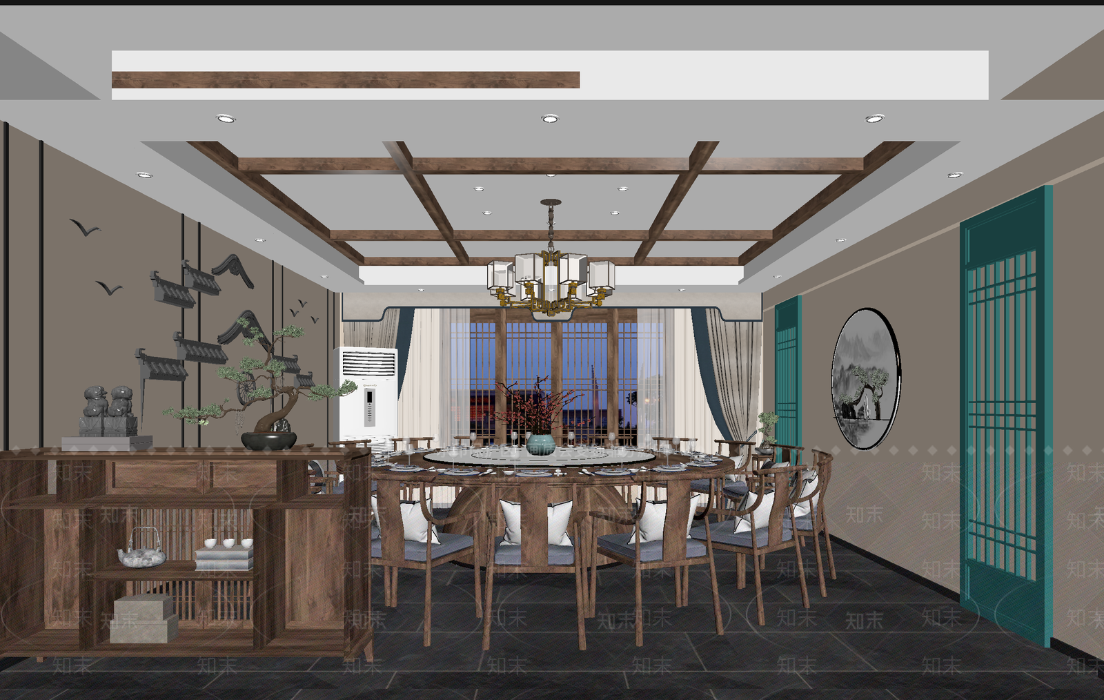新中式中餐厅3D模型下载【ID:1214045146】