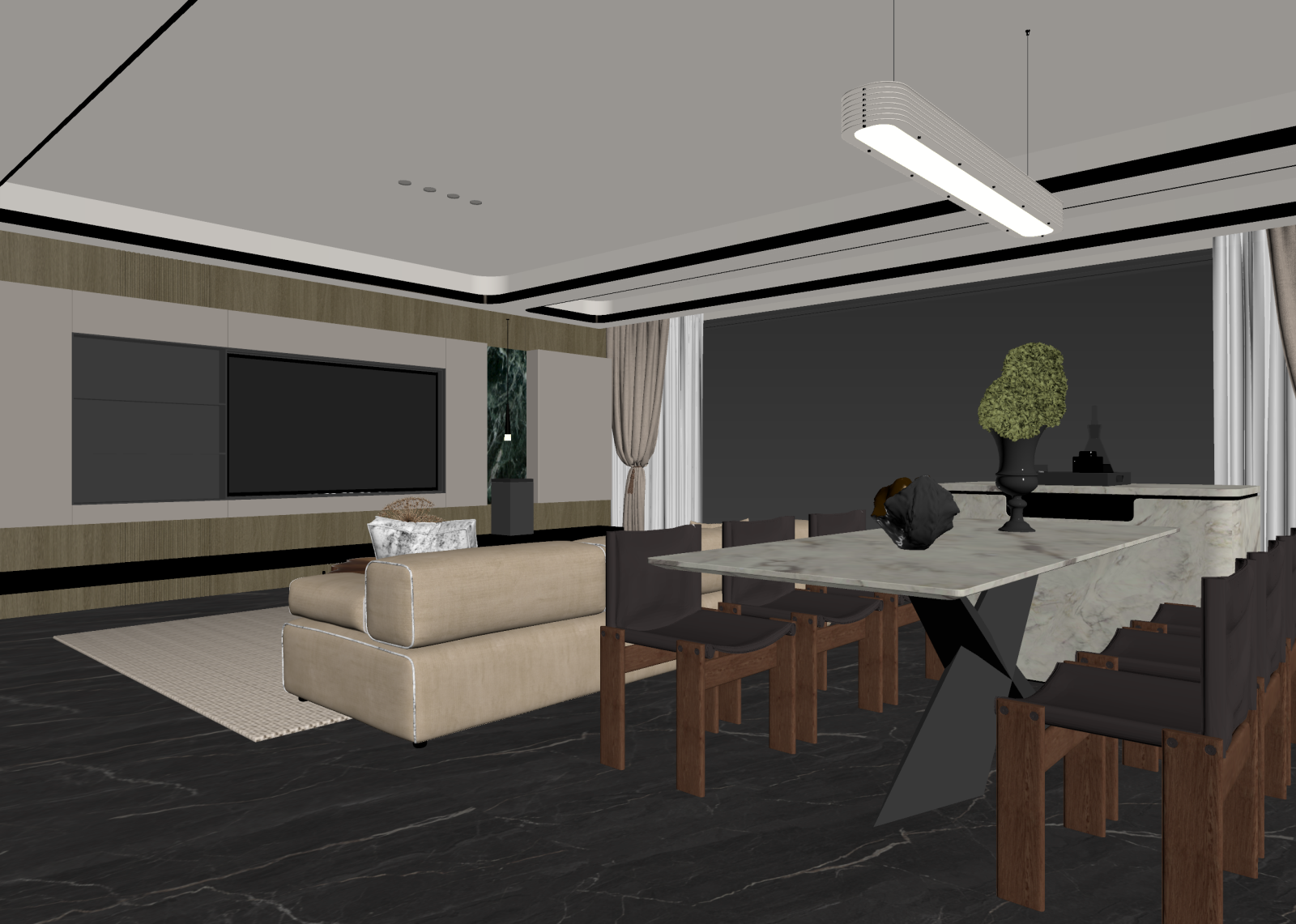 现代客餐厅3D模型下载【ID:1221927280】