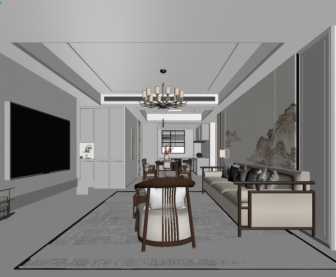 新中式客餐厅3D模型下载【ID:1221751039】