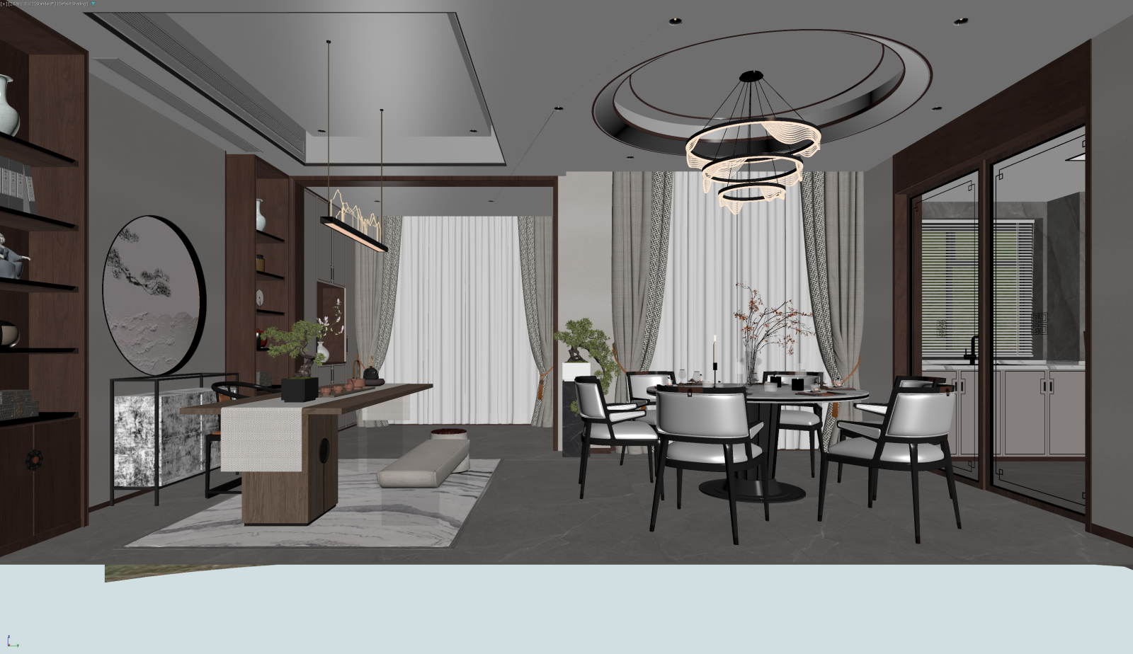 新中式客餐厅3D模型下载【ID:1221927302】