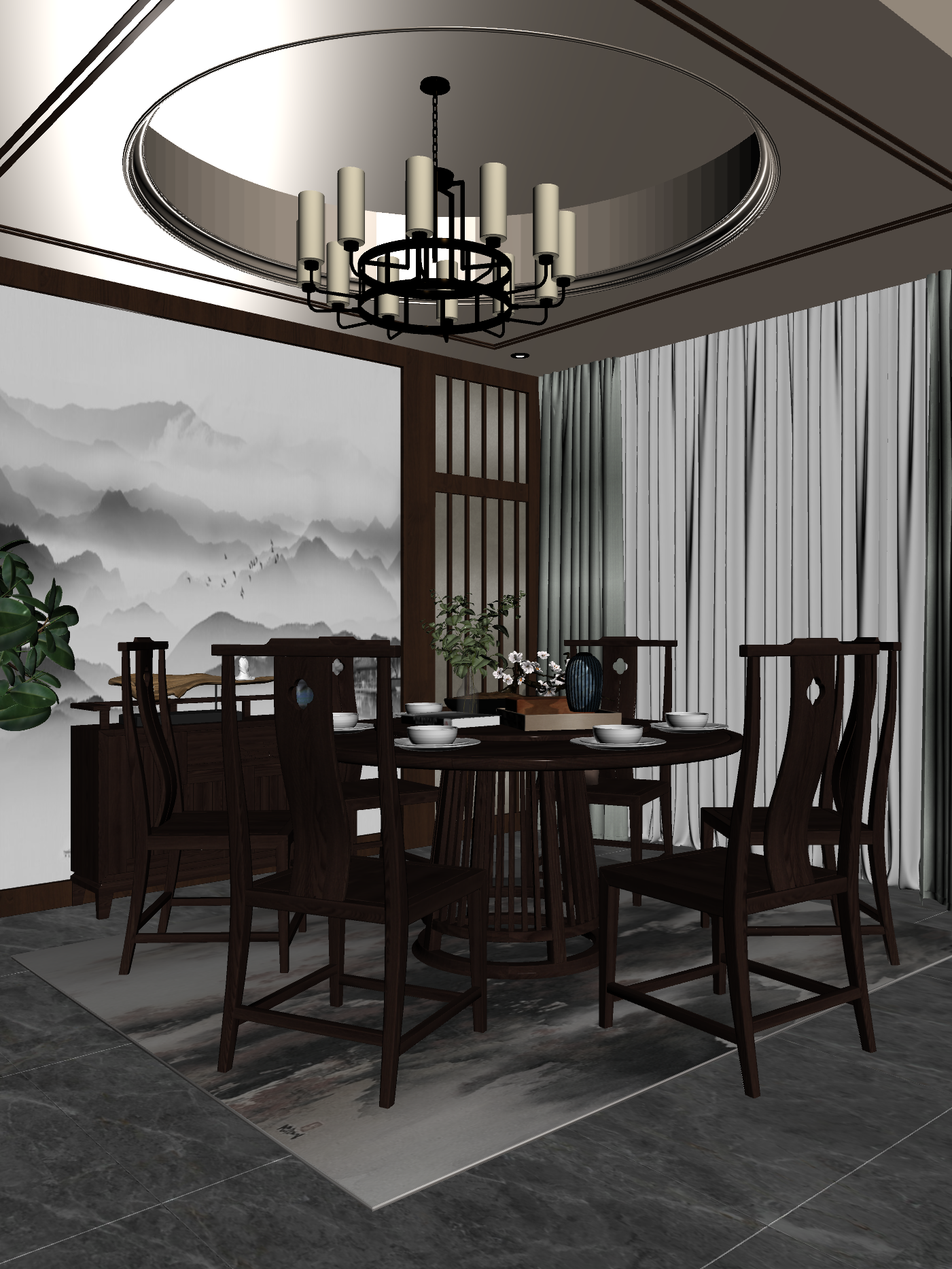 新中式家居餐厅3D模型下载【ID:1221662869】