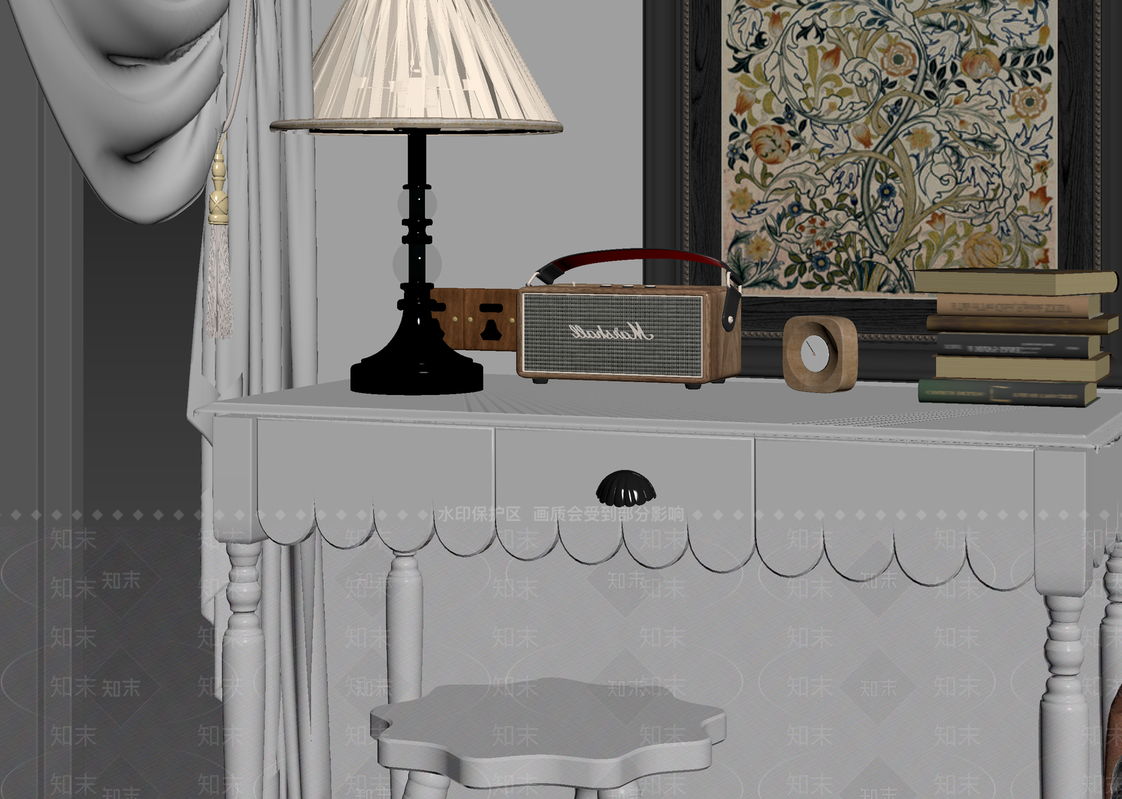 美式书桌3D模型下载【ID:1214361655】