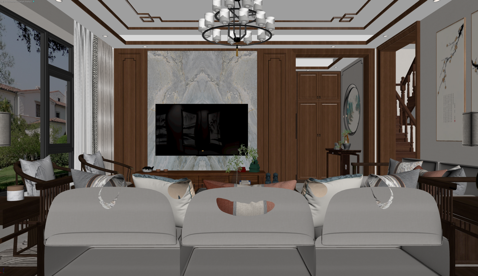 新中式别墅客厅3D模型下载【ID:1221487504】