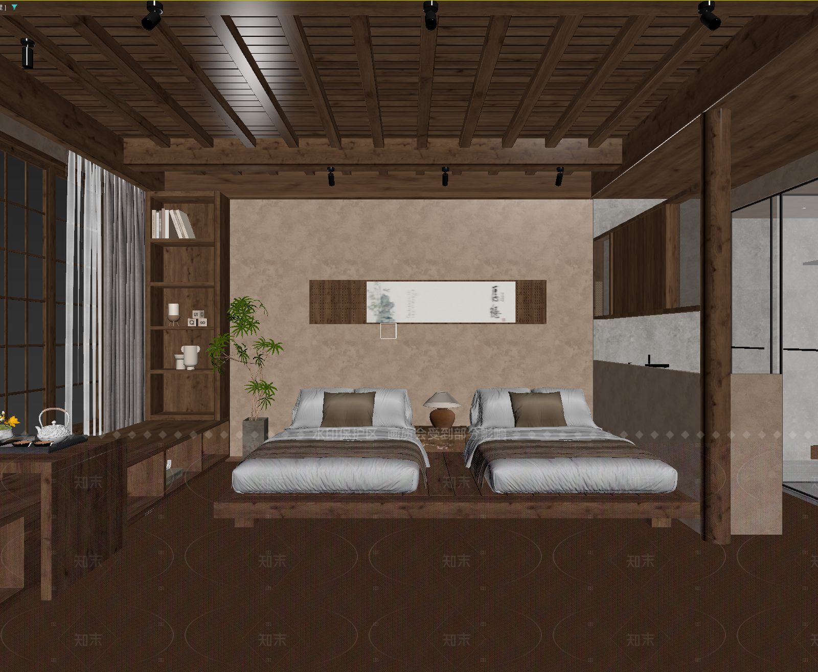 侘寂榻榻米卧室3D模型下载【ID:1214976536】