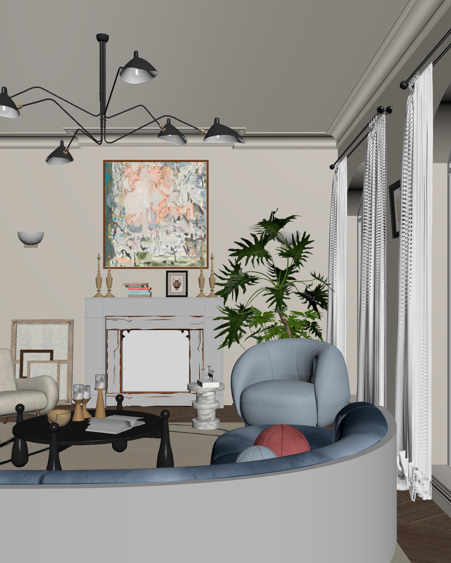 美式家居客厅3D模型下载【ID:1221991457】