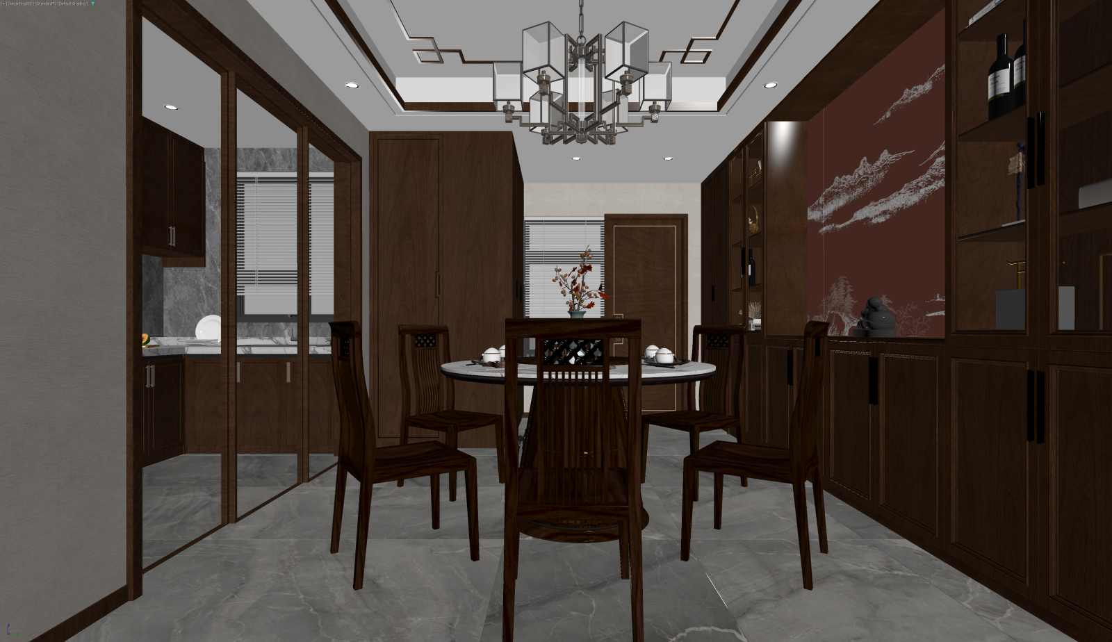 新中式家居餐厅3D模型下载【ID:1221900119】