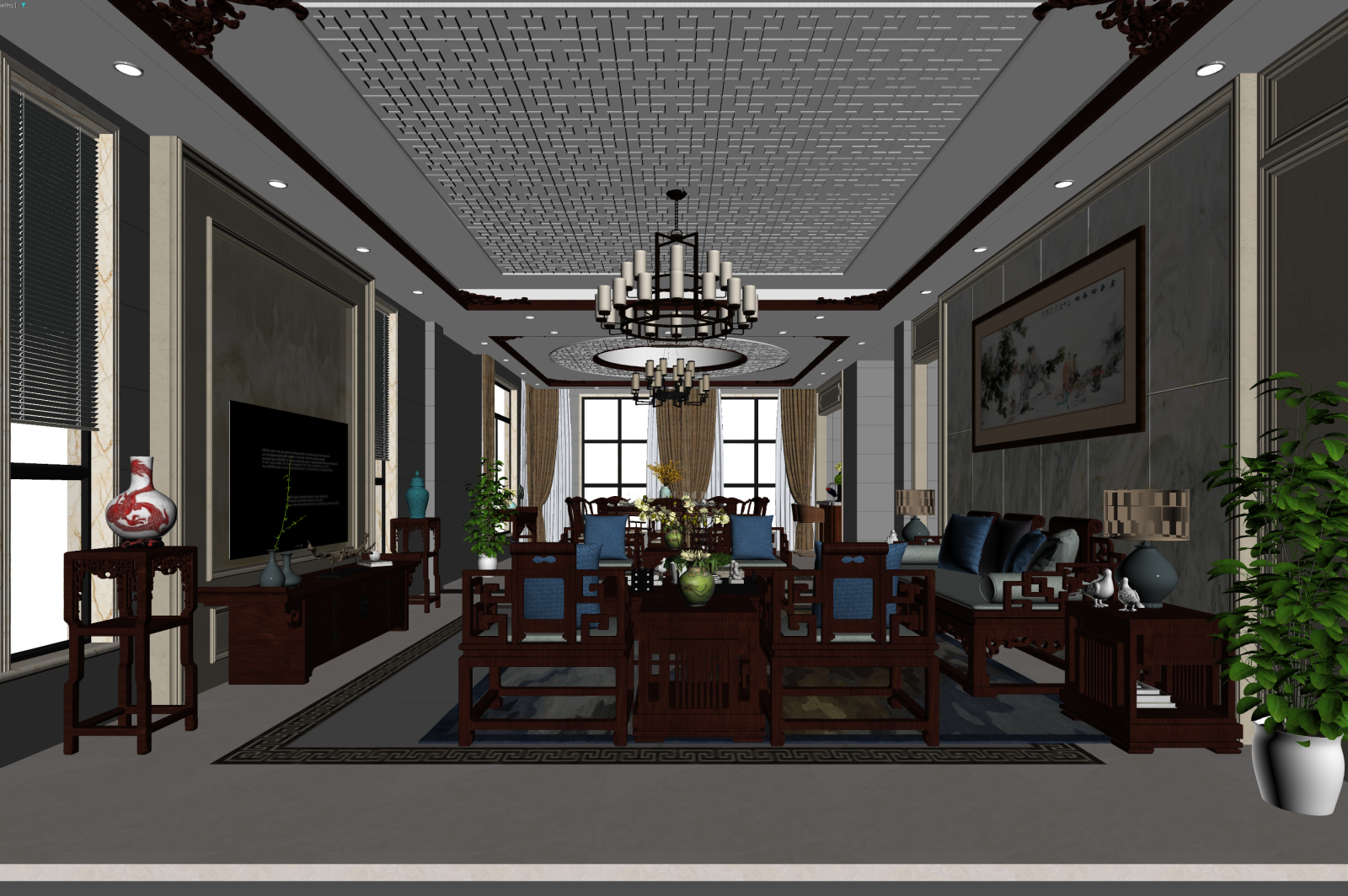中式家居客厅3D模型下载【ID:1221676384】