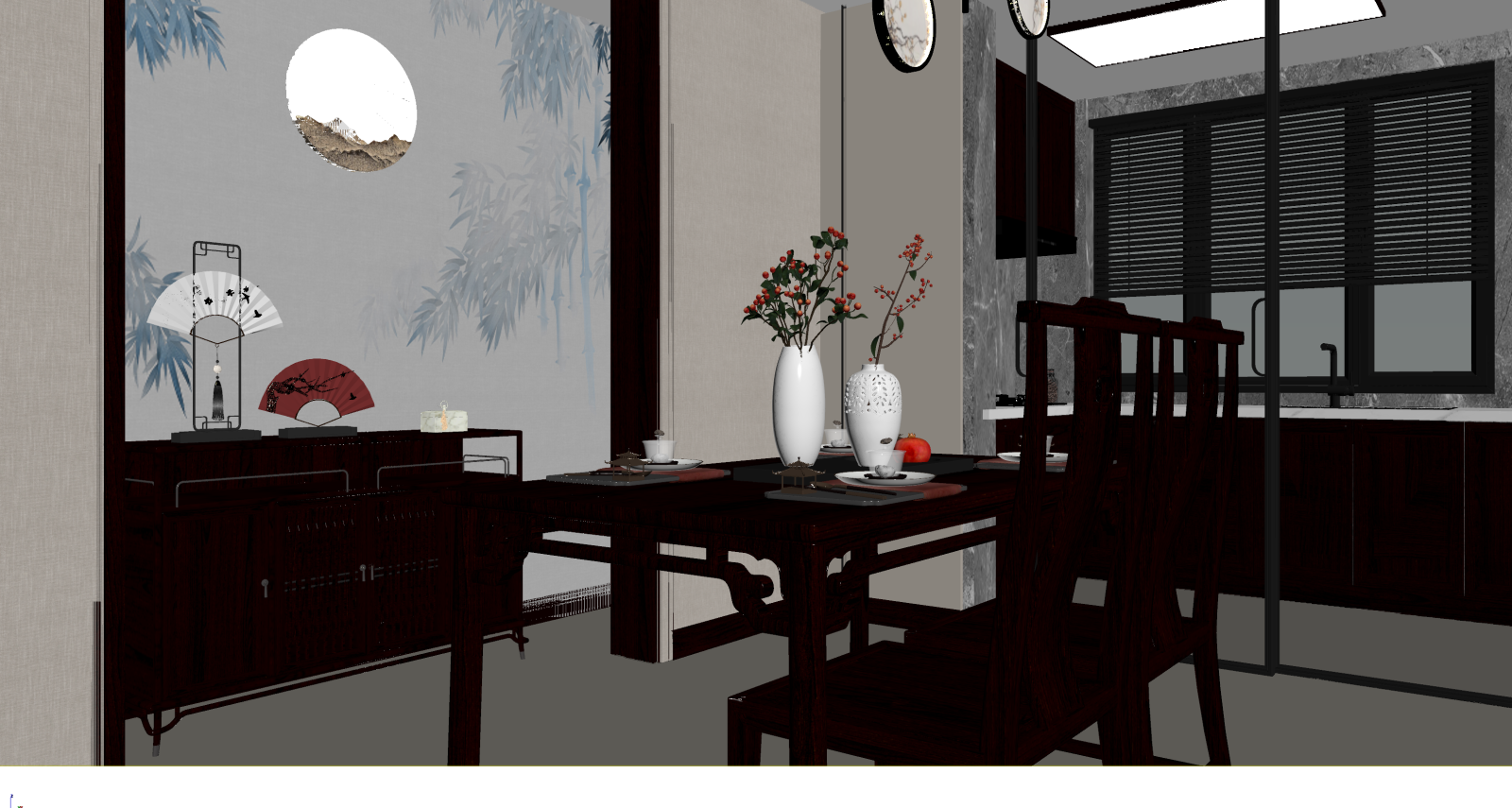 新中式家居餐厅3D模型下载【ID:1221440212】